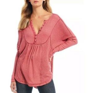 Free People Leo oversized Henley long sleeve top indigo size small